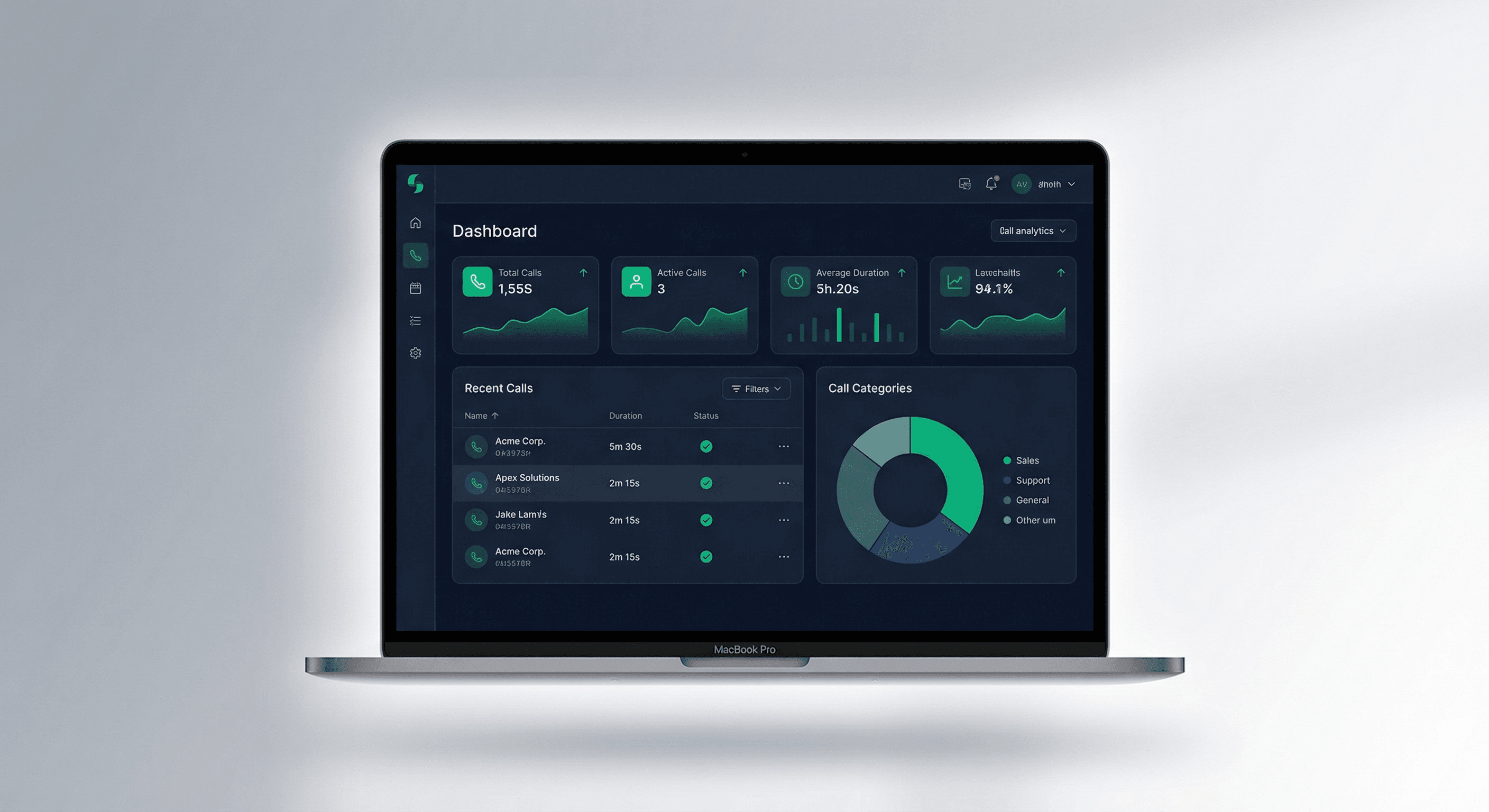 LexCall dashboard — real-time call tracking and statistics