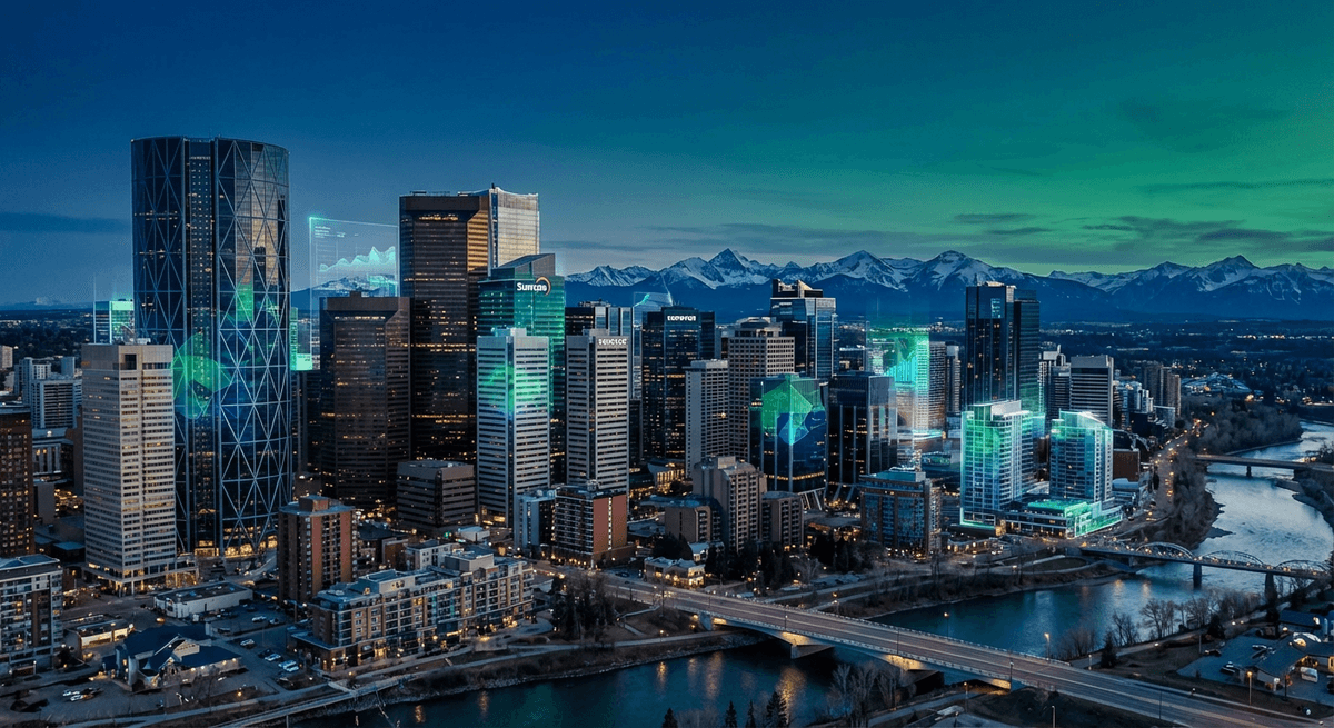 LexCall AI Voice Agent for Calgary Lawyers AI voice agent for lawyers in Calgary — Calgary skyline with Rocky Mountains and energy sector