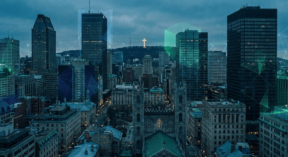 LexCall Agent Vocal IA pour Avocats à Montréal Agent vocal IA pour avocat à Montréal — skyline de Montréal avec technologie juridique moderne