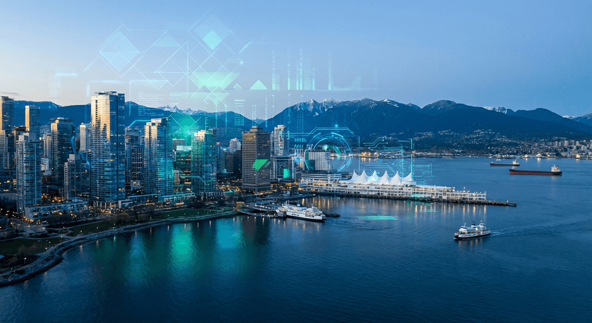 LexCall AI Voice Agent for Vancouver Lawyers AI voice agent for lawyers in Vancouver โ Vancouver skyline with mountains and modern legal technology