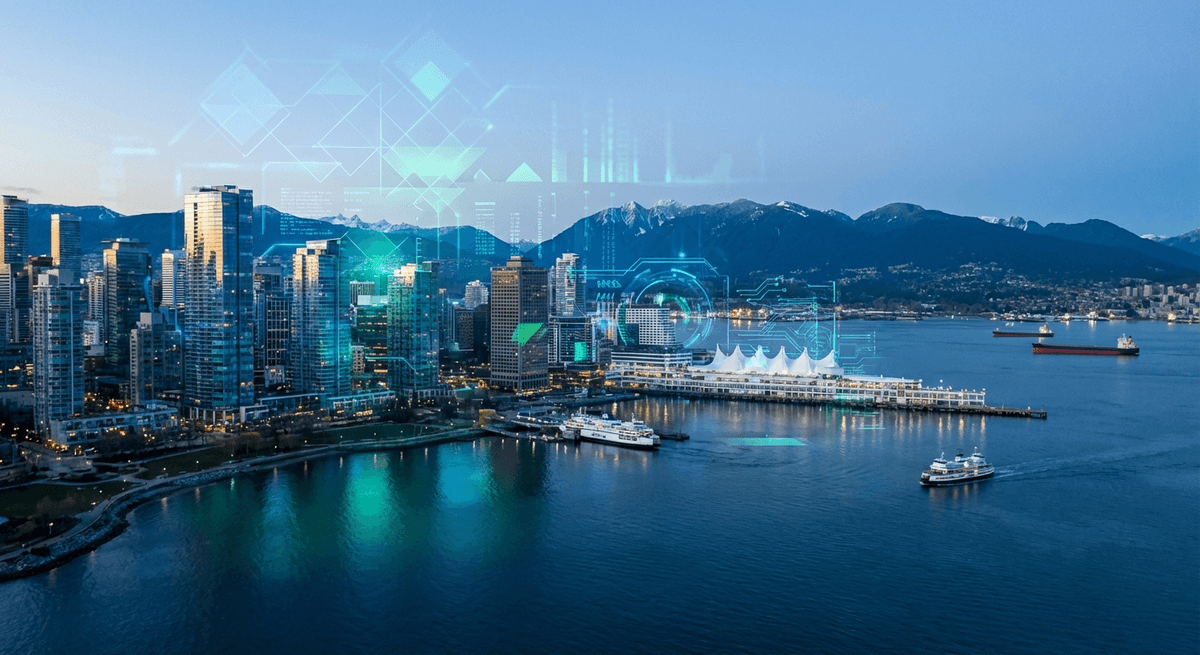 LexCall AI Voice Agent for Vancouver Lawyers AI voice agent for lawyers in Vancouver โ Vancouver skyline with mountains and modern legal technology