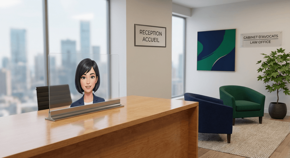 LexCall AI Virtual Receptionist for Canadian Law Firms AI virtual receptionist for Canadian law firms — professional reception desk with AI technology